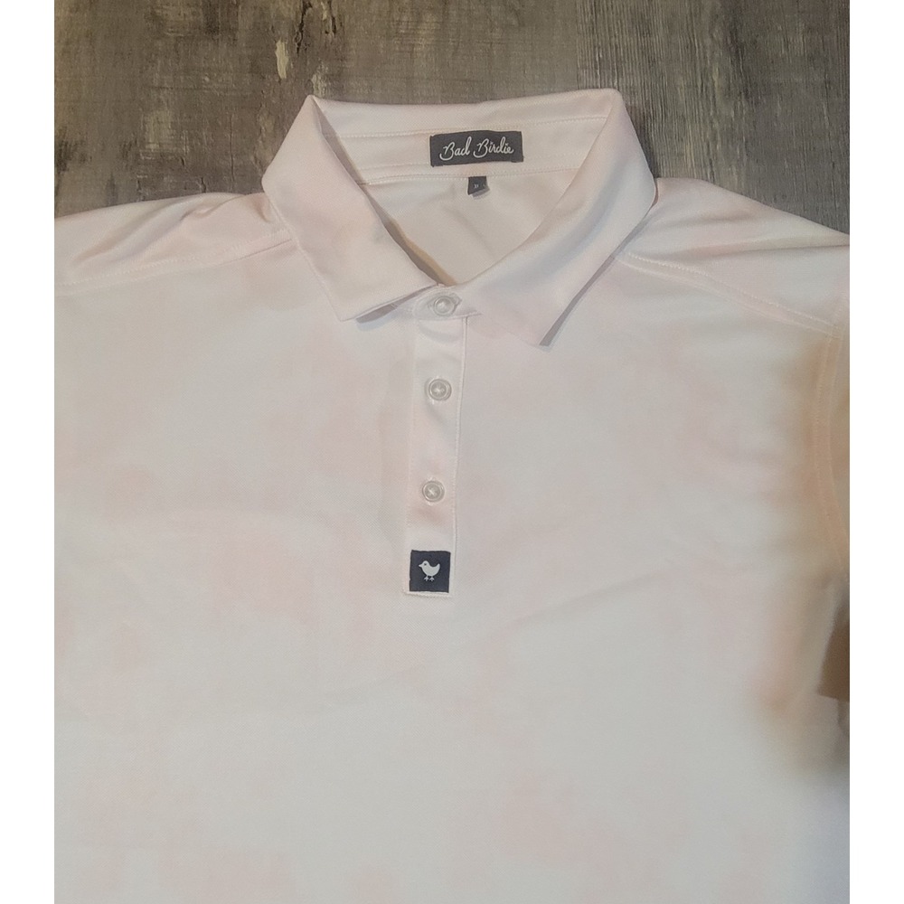 Bad Birdie Mens XL Pink White Cloud Pattern Golf Performance Polo Shirt EUC